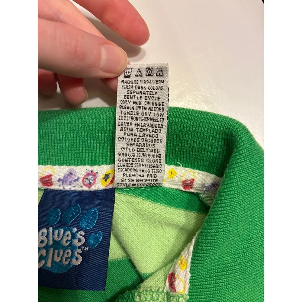 Blues Clues Kids Green Striped Long Sleeve Polo Shirt 4T Steve Costume Logo